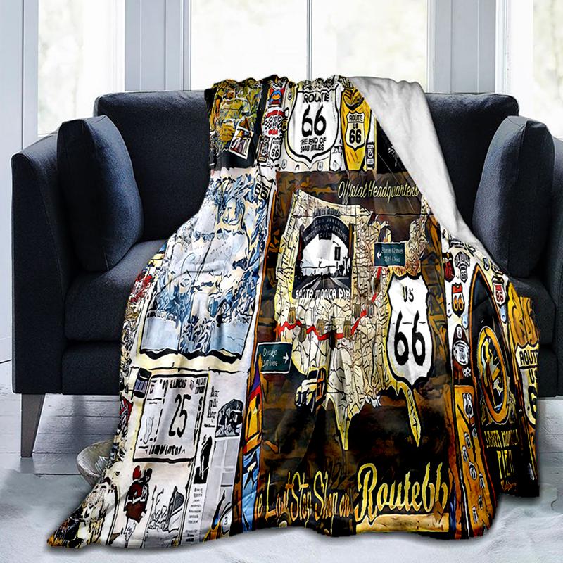 1PC Highway 66 pattern blanket, all season lightweight home office outdoor nap multifunctional blanket