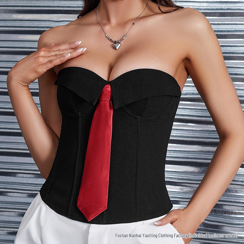 2025 Fashion Tube Top with Removable Pads and Fishbone Zipper Waist - Accentuates Body Shape