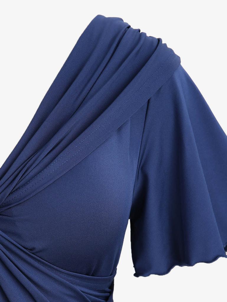 Rosegal Plus Size Crisscross Twist Panel Ruched Buckle Waist Ruffles Pocket Dress