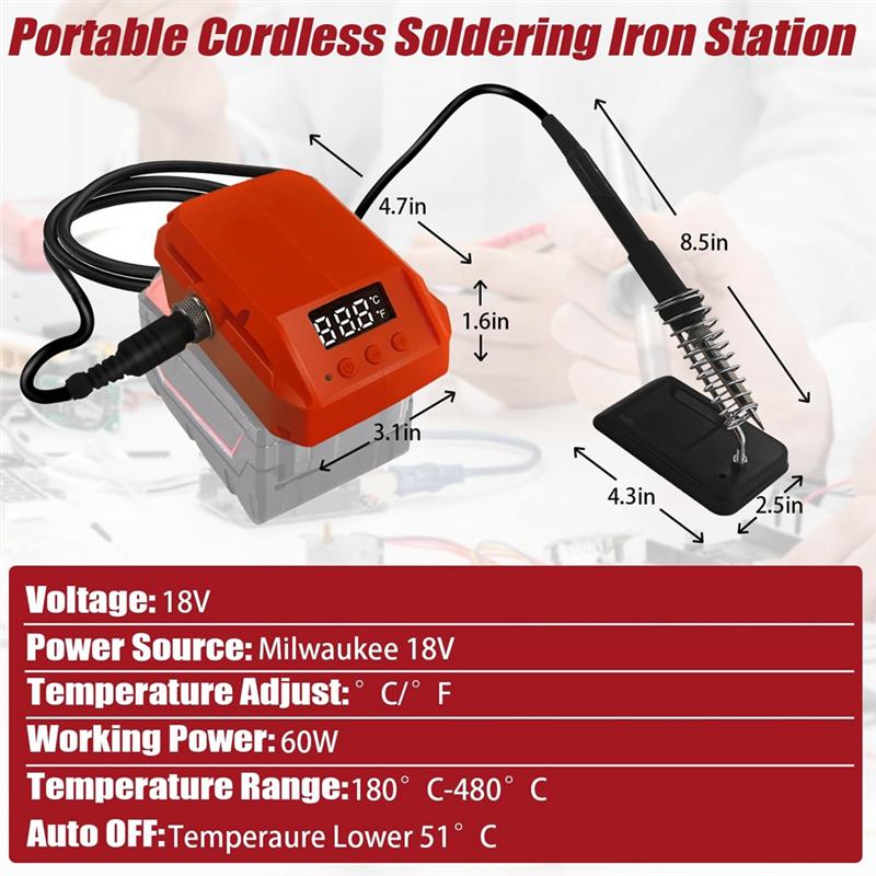 60W 480°C Portable Cordless Electric Soldering Iron Multifunction Electric Welding Machine For 18V Battery Durable-B61