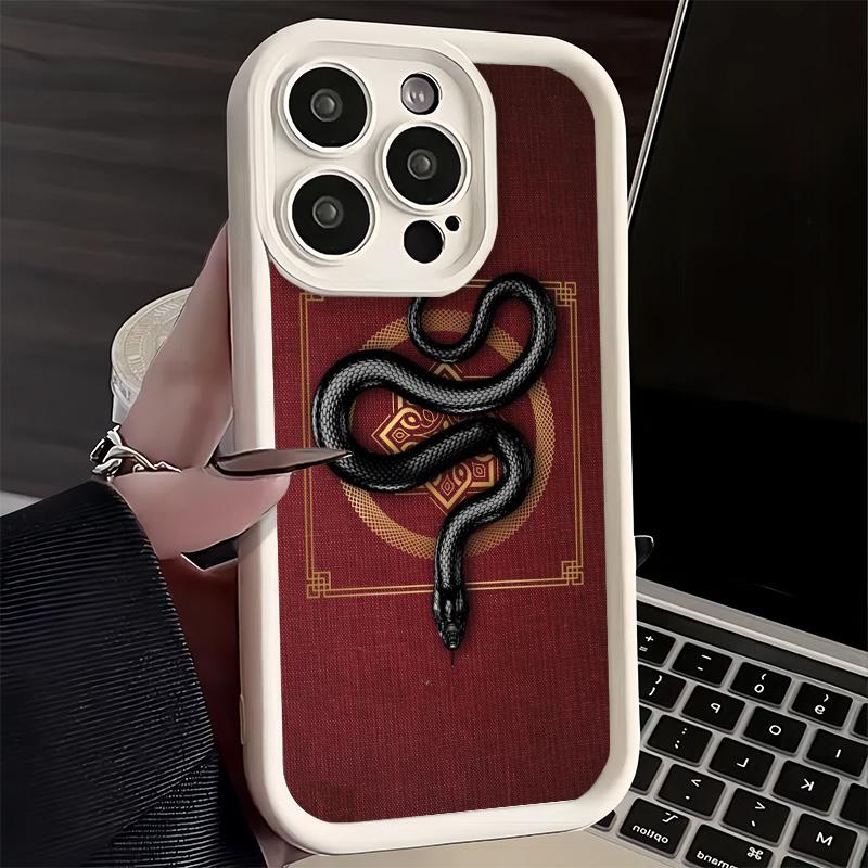 Черный змеиный дудл чехол для телефона iPhone 16 17 Air 16E 15 Pro Max 14 Plus 13 12 Mini Capa Мягкий силиконовый чехол Funda