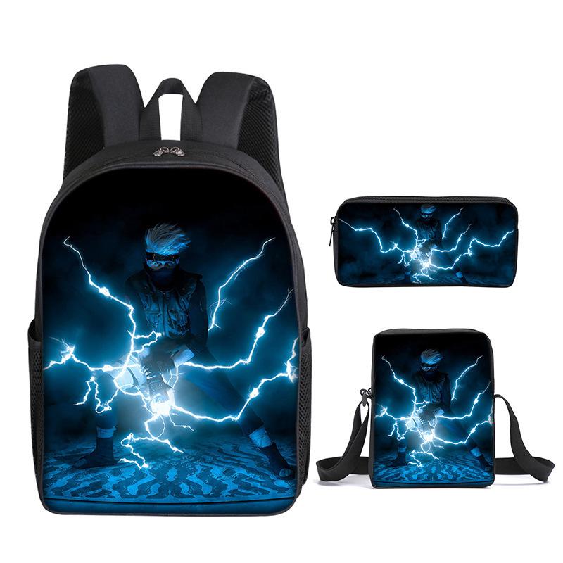 Naruto Naruto Backpack Three-Piece Set, Primary And Secondary School School Bag, Shoulder Bag, Messenger Bag, Pencil Case.
