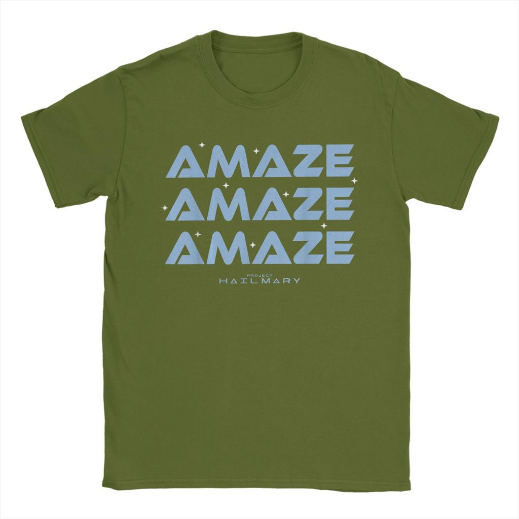 Mens TShirt Project Hail Mary Amaze Amaze Amaze Humorous Pure Cotton Tee Shirt Short Sleeve T Shirts Crew Neck Tops Printed