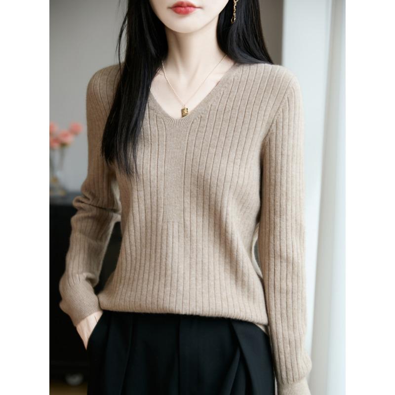 DAFIFY Женская мода повседневная осень-зима однотонный принт длинный рукав V-образный вырез свитера