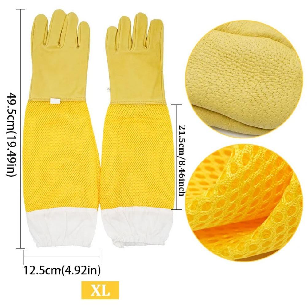Leather Beekeeping Gloves Goatskin Breathable Mesh Beekeeper Gloves Durable Reusable Ventilated Gloves Professional Use