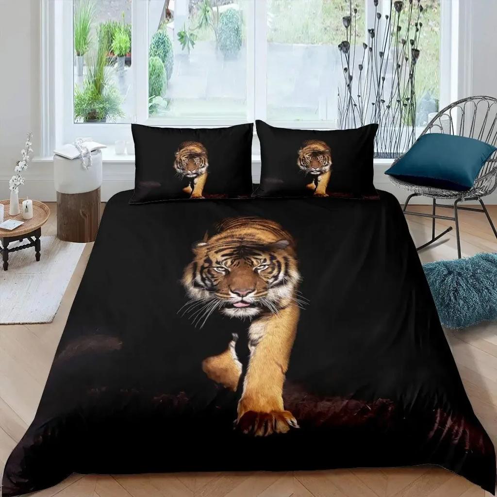 Tiger Duvet Cover Sets Full Size King Size,African Animals Bedding Set,Tropical Wild Animal Comforter Cover Quilt Cover