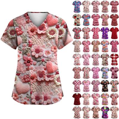 С Днем святого Валентина, женская мода, V-образный вырез, короткий рукав, рабочая одежда с карманами