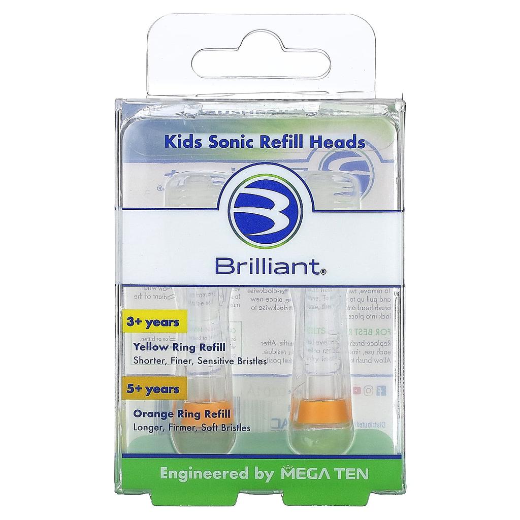Baby Buddy Brilliant, Sonic Refill Head for Children, Ages 5+, Orange, 2 Refill Heads