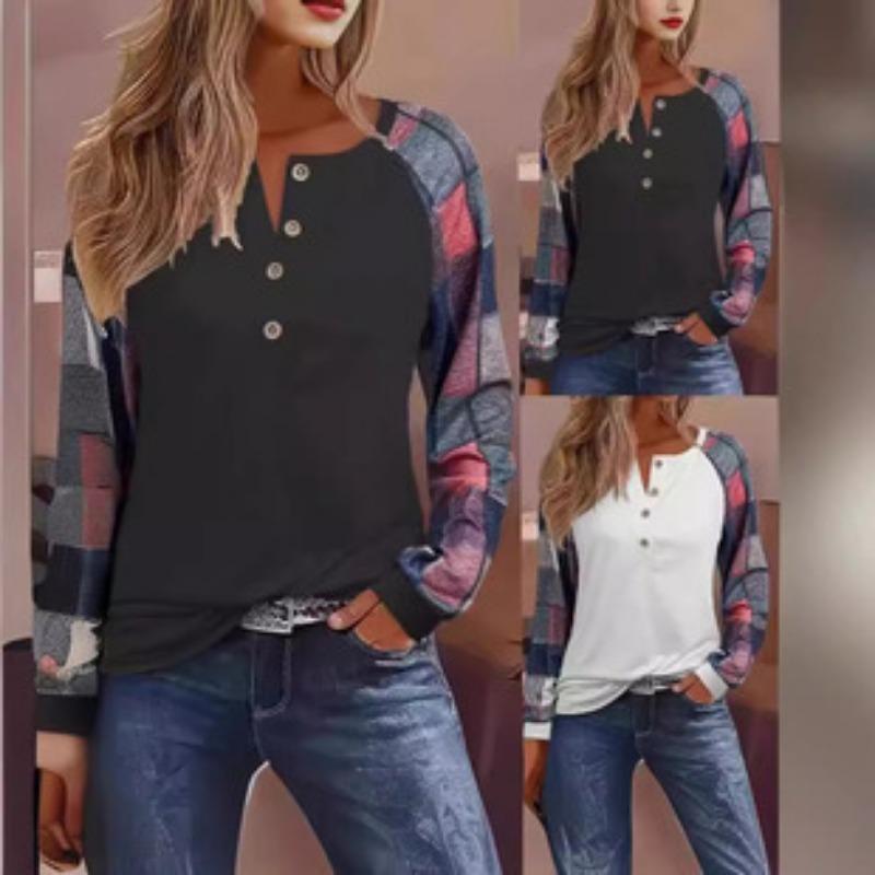 Блузка женская футболка с длинным рукавом и пуговицами, модная повседневная