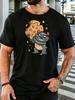 Olive Unisexs Tee Monster Holding Cookie Print Crew Neck Cotton Short Sleeve Funny Male Street Summer Soft Daily Casual Wear