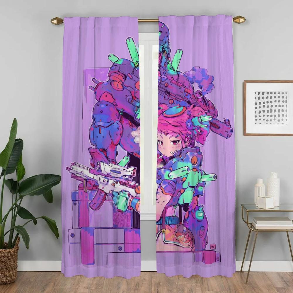 Vaporwave Cybernetic Art Элегантные шторы для комнаты, для камеры, кухонные шторы, 2 шт., оттенки, украшение на Хэллоуин, перегородка для гостиной