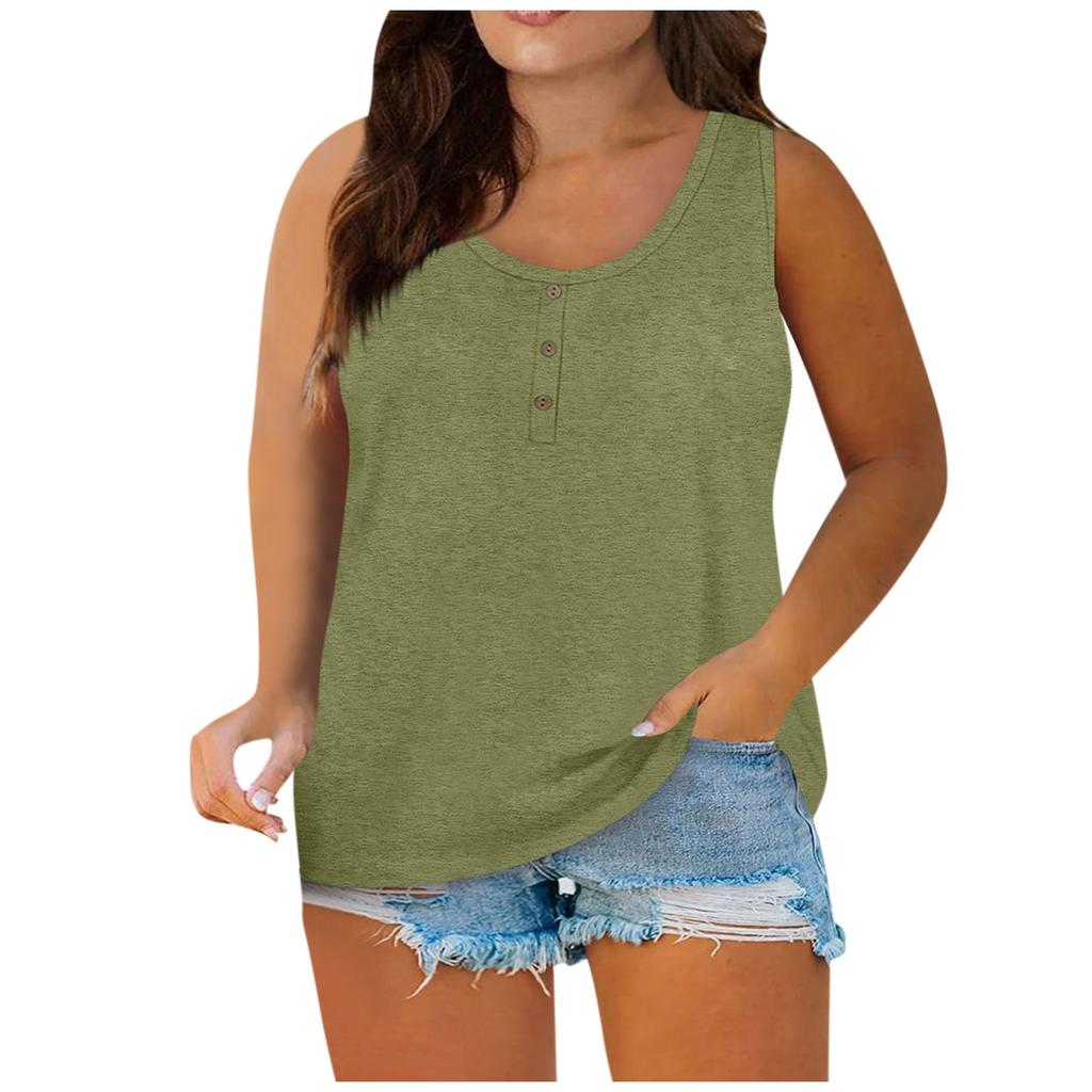 Women Summer Plus Size Sleeveless Casual Solid Color O-Neck T-Shirt Tops Blouse