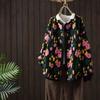 2025 Flower Sweaters Cardigan Autumn Women Print O-Neck Sweaters Knitting Loose Black Sweater