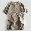 Export Short-Sleeved T-shirt Henry Collar Three-Button Summer Pure Cotton Men's Half Sleeve Wear Bottoming Shirt Tail Goods Cut Label T-shirt Fashion