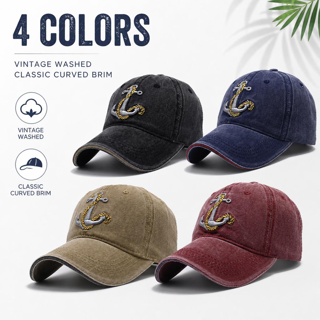 Nautical Anchor Embroidery Baseball Cap Washed Denim Dad Hat Retro Sailing Summer Outdoor Sun Hat Unisex Snapback