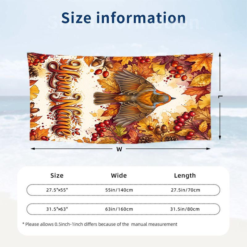 Bird Theme Beach Towel Personalized Custom Name & Text Soft Quick Dry Beach Towel for Swimming Travel