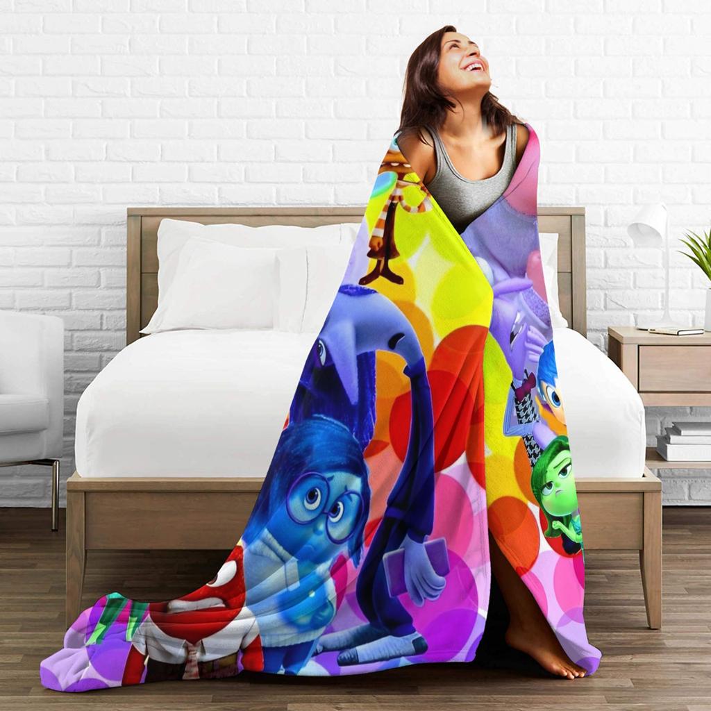 Inside Out Wool Blanket Cartoon Action Comedy Funny Throw Blankets for Sofa Bedding Lounge 125*100cm Rug Piece,