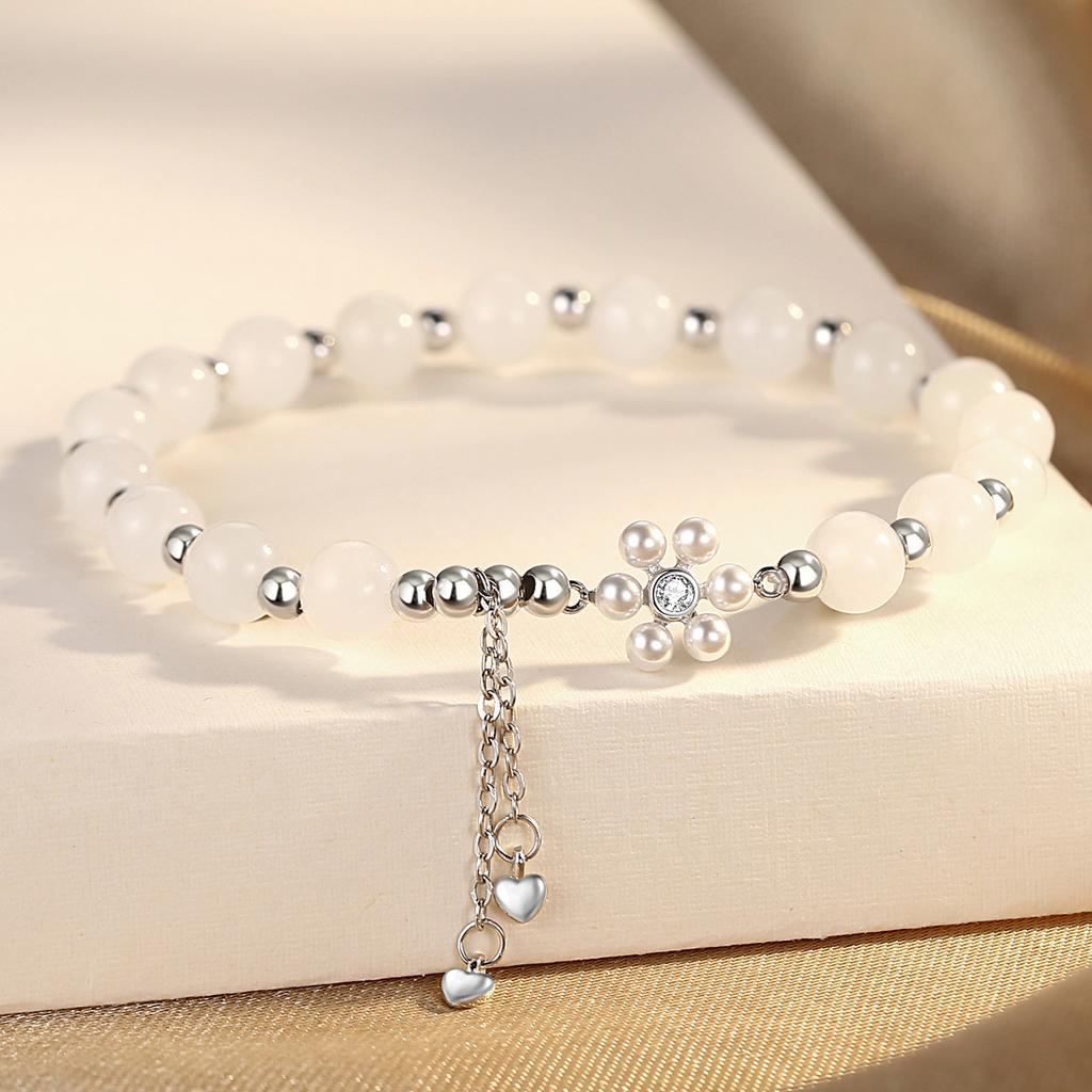 S925 Hotan Нефритовый браслет Женская мода Синтетический жемчуг, инкрустированный цирконом, ювелирные изделия, легкий роскошный стильный браслет с кисточками Love