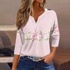 Жен. Футболка Футболка С принтом Пуговицы Рукав 3/4 Повседневные Выходные Мода Классический Классический V-образный вырез Обычный Верх
