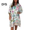 Женское платье больших размеров в стиле бохо с цветочным принтом, короткими рукавами, застежкой на пуговицы, V-образным вырезом, летнее повседневное платье-рубашка длиной до колена