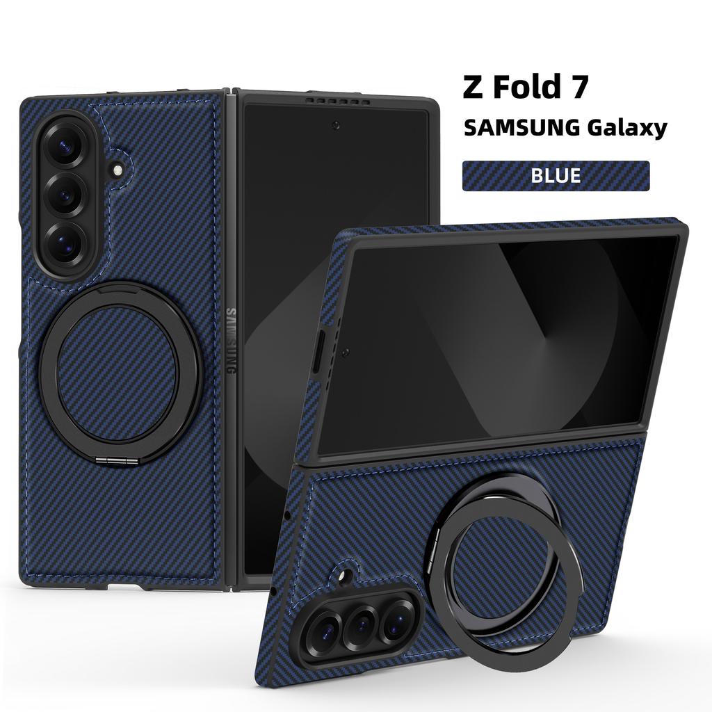 Minimalist Kevlar Carbon Fiber Magnetic Holder Case for Samsung Galaxy Z Fold 7 6 5 4 3 For Mag-safe 360 Rotating Bracket Cover