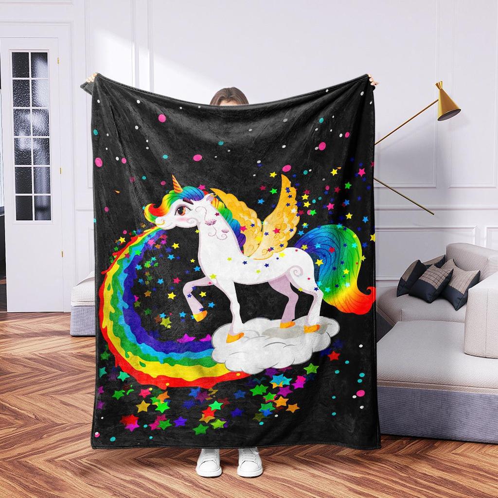 Cartoon unicorn digitalprinted polyester Bedroom velvet flannel soft sofa cover blanket Fleece soft sofa cover blankets