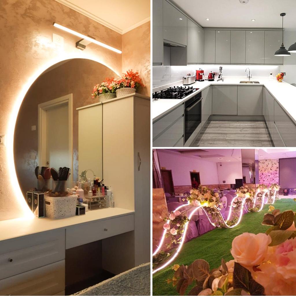 Ультраяркие светодиодные светильники под шкафом, 24 В постоянного тока, COB 320 светодиодов/м, неоновая полоса, водонепроницаемая подсветка для кухонного шкафа, ночное освещение с вилкой европейского стандарта