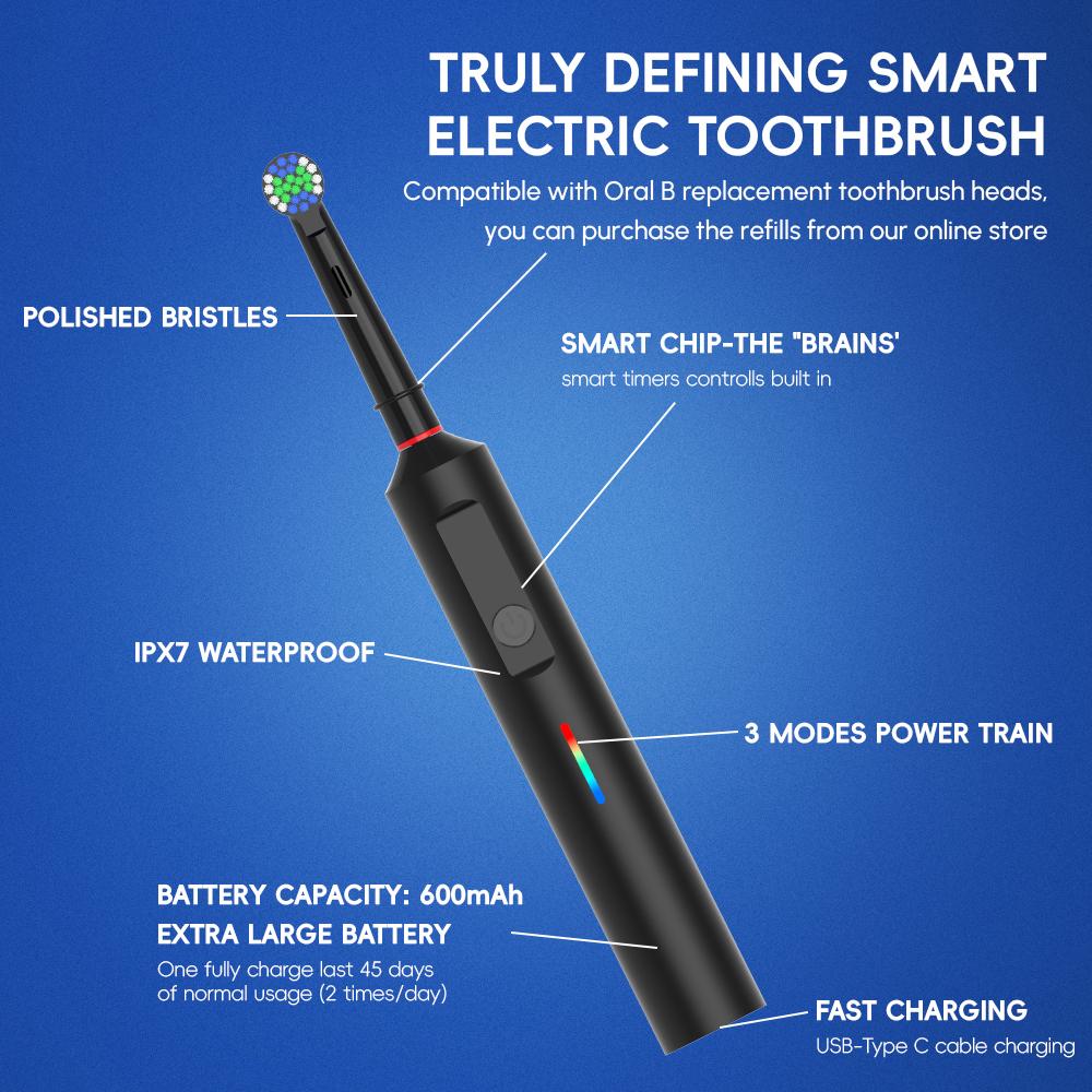 Intelligent Rotating Electric Toothbrush, Rechargeable Rotary Toothbrush Compatible with Oral B Replacement Electric Brush Heads