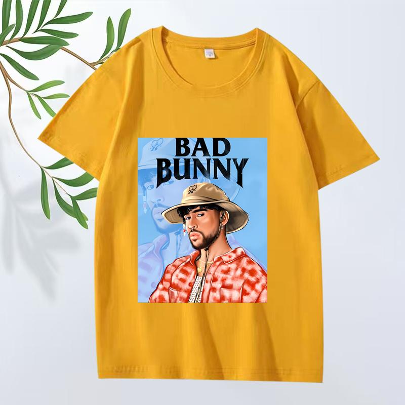 Модная Классическая Графическая Футболка Bad Bunny Мужская Женская Оверсайз 100% Хлопок Уличная Стильная Короткий Рукав Летний Принт Унисекс Топы