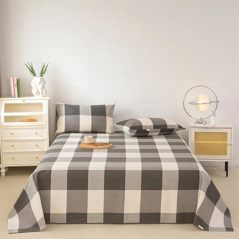 Cute Cartoon Panda Bed Sheet Set Cotton Thickened Green Plaid Bed Cover Soft Breathable 3Pcs Bedding Set for Kids Boys Girls