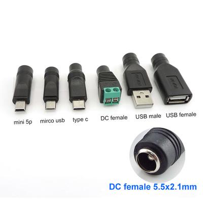 USB Mini 5pin A Male Female Mirco Type C to dc female Connector 5.5x2.1mm Power Charger Converter Адаптер Jack Plug для ноутбука