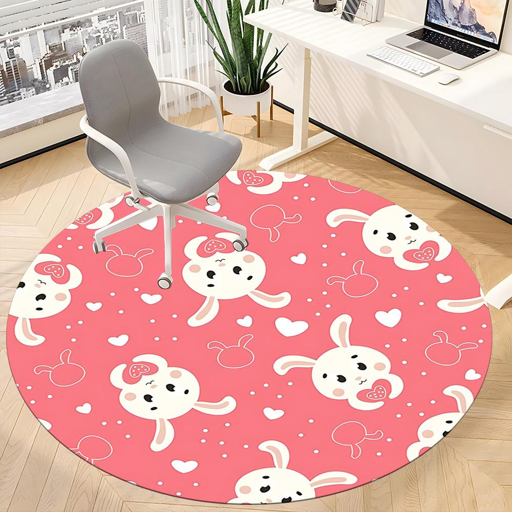 1pc Rabbit Heart Pattern Carpet for Office Non Slip, Round Carpet, Soft & Comfortable, Carpet for Office, Lightweight Round Floor Mat