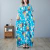 2024 Plus Size Women Summer Beach Dress Elegant Loose Lady Vintage Print Long Dress Bohemian Style Basic Dress
