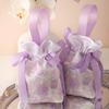 Korean Style Cloth Drawstring Bag Flower Canvas Knot Wrist Bag Festive Sugar Bag  Female/Girls