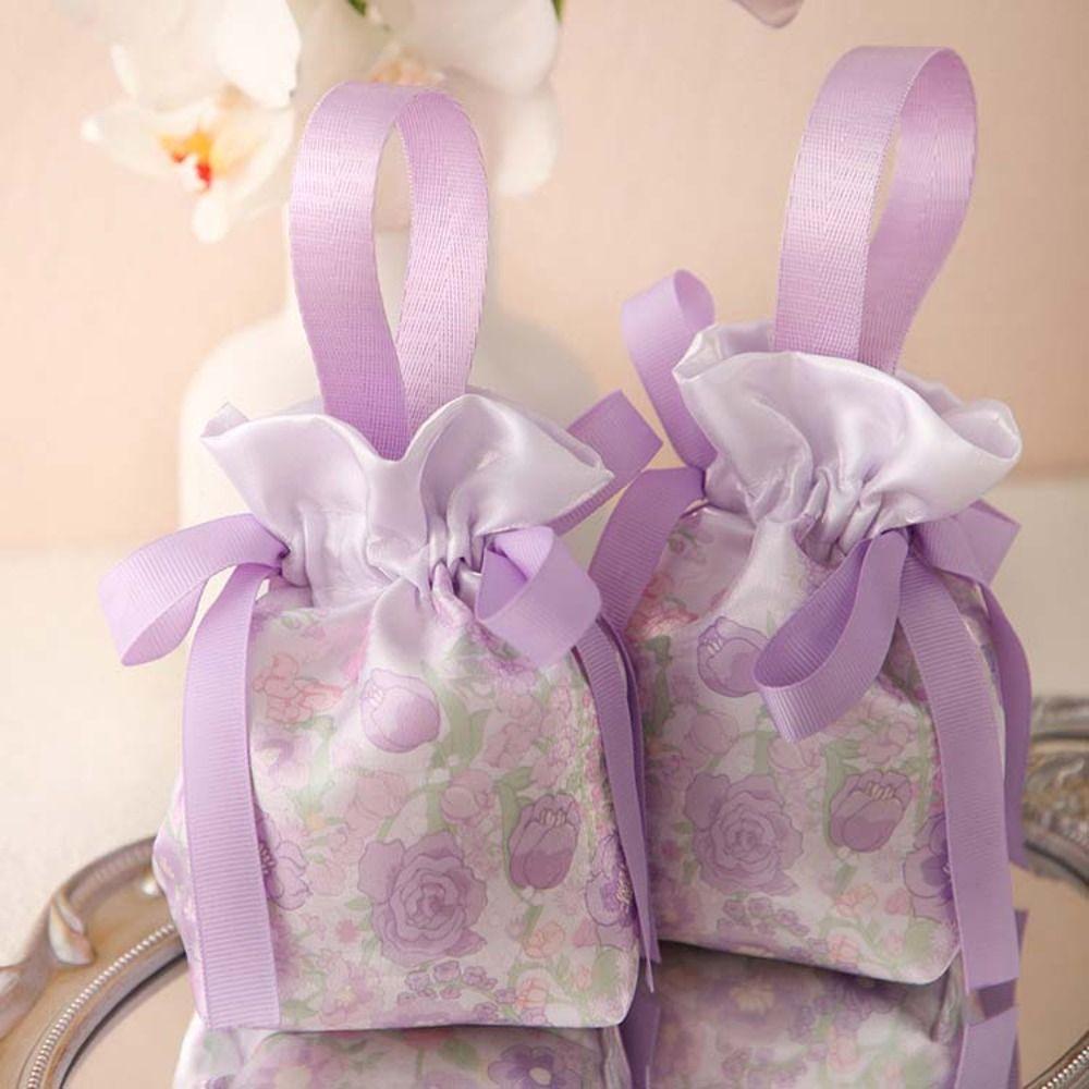 Korean Style Cloth Drawstring Bag Flower Canvas Knot Wrist Bag Festive Sugar Bag  Female/Girls
