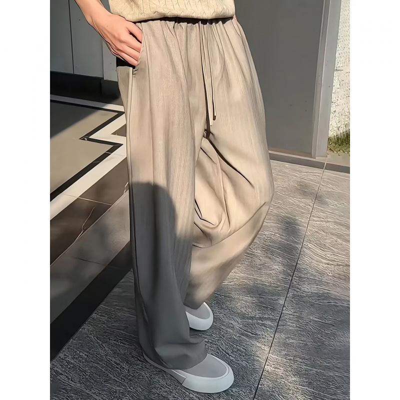 Lazy style drooping casual pants for men in summer, loose and wide legs, comfortable and simple, solid color drawstring pants