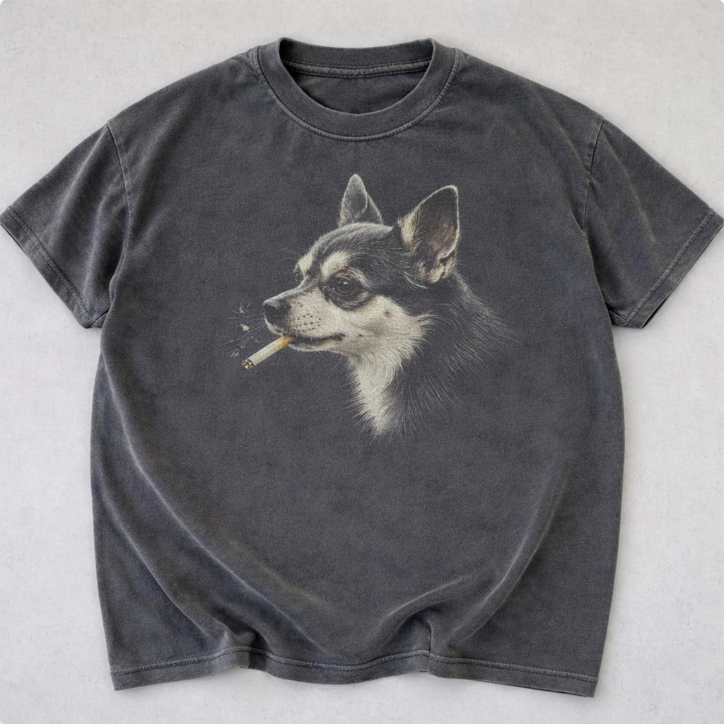 Retro Smoking Chihuahua Shirt, Vintage 90s Dog Graphic Tee, Funny Dog Face Shirt, Gift for Dog Lovers