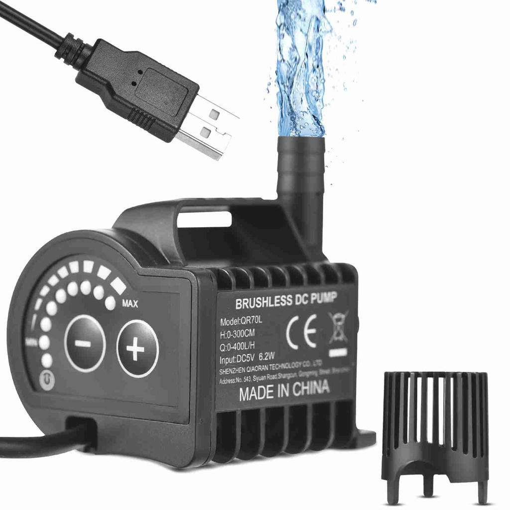 Submersible 5V Water Pump 8 Levels Adjustable 0 600L H Small Fountain Pump with 0 7.2ft Lift, 6.5ft USB Charging and