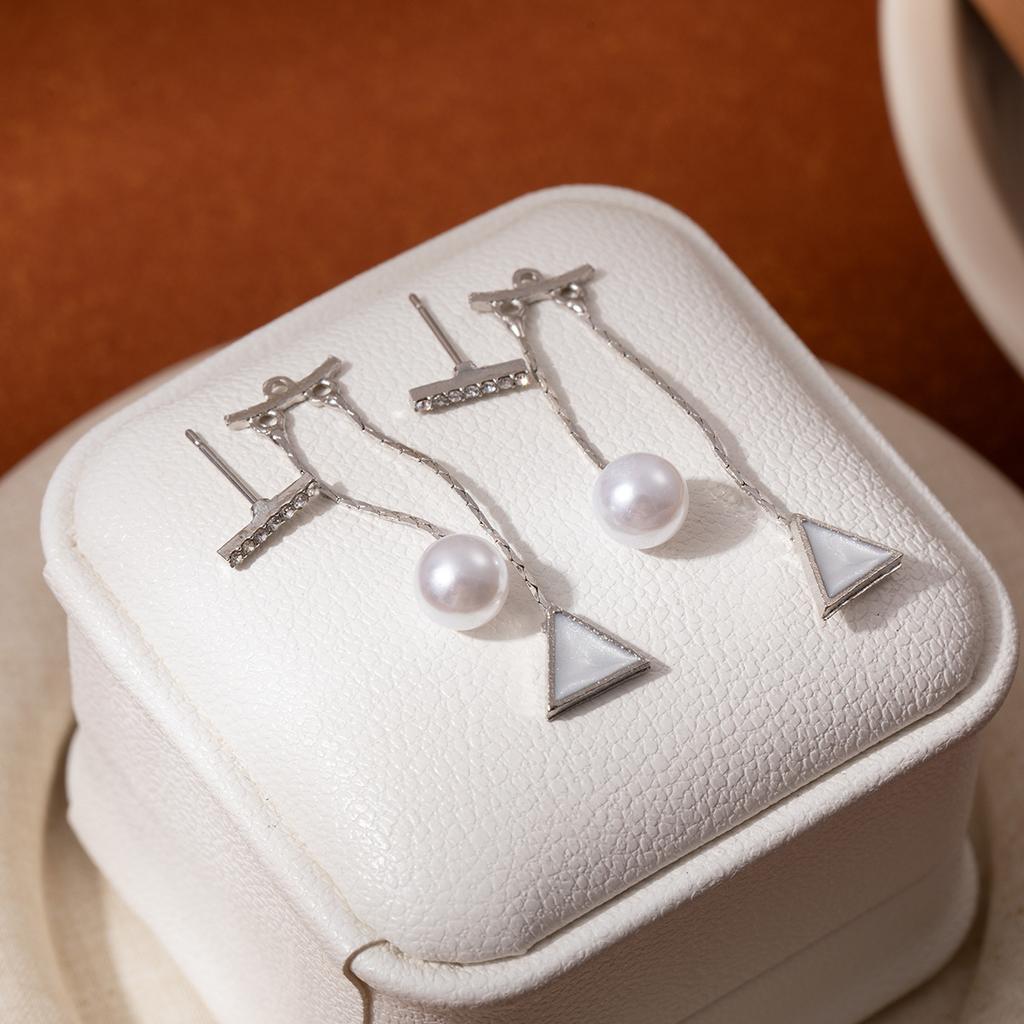 Simple Geometric Pearl Drop Earrings Elegant Fringe Dangle Earrings for Women Casual Style