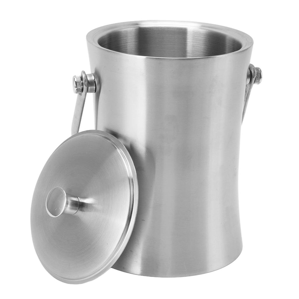 Ведро для льда с двойной стенкой объемом 1 л, в форме талии, из нержавеющей стали, с крышкой и отделением льда для