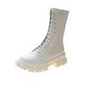 Mid Calf Boots Lace-up Women's Boots Pu Leather Platform Boot Non-Slip Zipper Ankle Boots Fashion Chunky Heel Women Shoes Botas