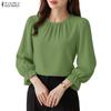 ZANZEA Women Casual Round Neck Loose Long Sleeve Plain Blouse