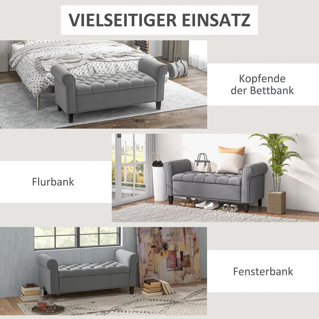 Upholstered Bench Bed Bench Button Tufted Velvet Look 126 Cm X 48.5 Cm X 57 Cm Gray
