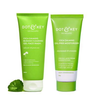 Набор Dot & Key Cica Calming Очищающее средство для лица 100 мл и Увлажняющее средство без масел 50 г Для кожи, склонной к высыпаниям Ежедневное использование Унисекс