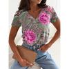 Летняя новая женская футболка Y2k женская футболка 3D винтажный цветочный принт V-образный вырез короткий рукав рубашка модная женская футболка одежда