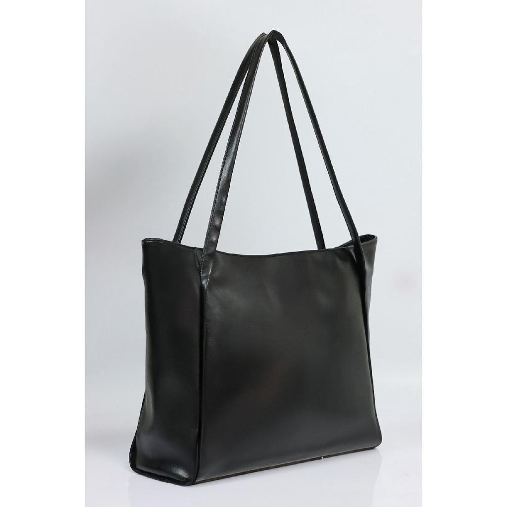 Women's Black Zipper Shopper Bag