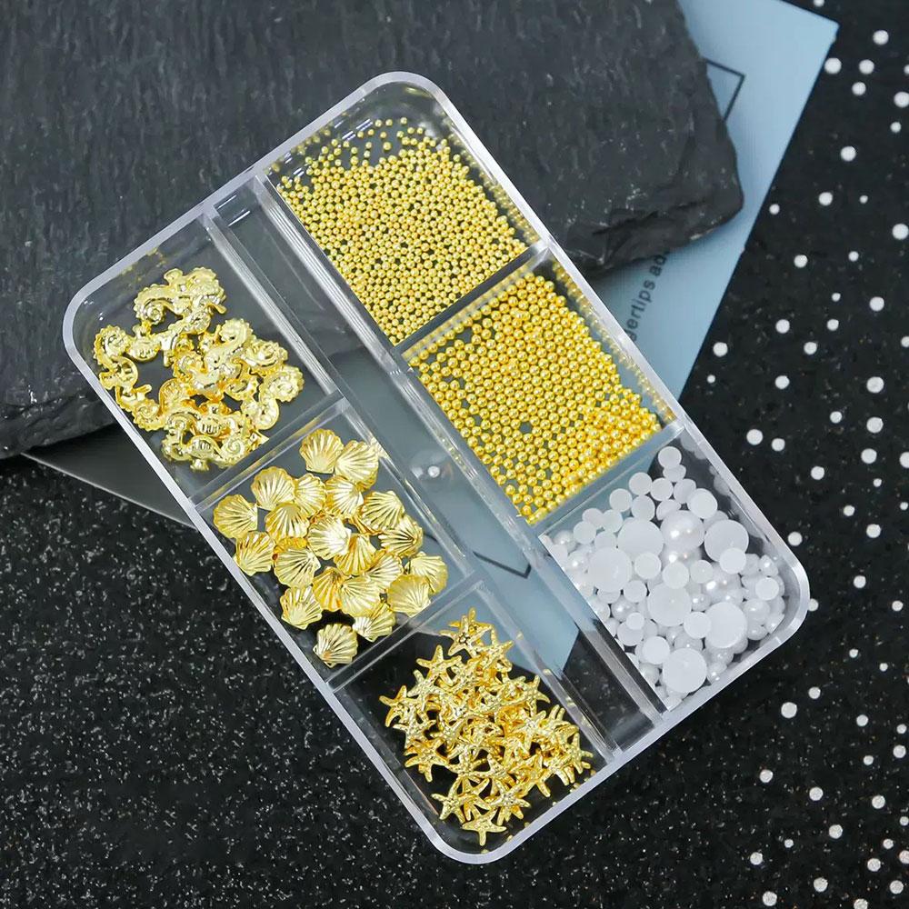 6grids 2/2.5/3mm mixed Gold Silver Love Heart Nail Rivet Charms Kawaii 3D Metal Heart Nail Decorations DIY Nail Art Supplies FE3