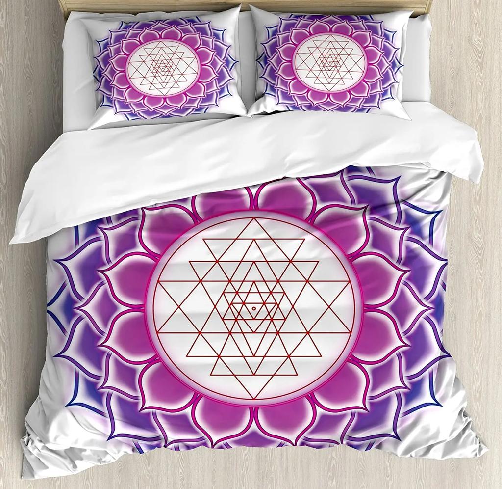 Henna Bedding Set Comforter Duvet Cover Pillow Shams South Asian Mandala Design with Vibrant Color Bedding Cover Double Bed Set