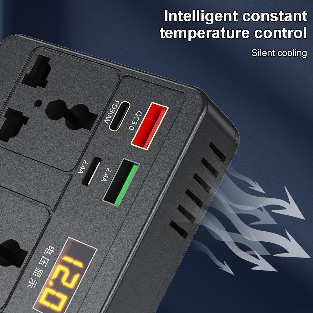 Адаптер питания 200 Вт Универсальный преобразователь постоянного тока 12 В/24 В в переменный ток 220 В Автомобильный инвертор Обнаружение напряжения Зарядные устройства USB/PD/Type-C Выключатель