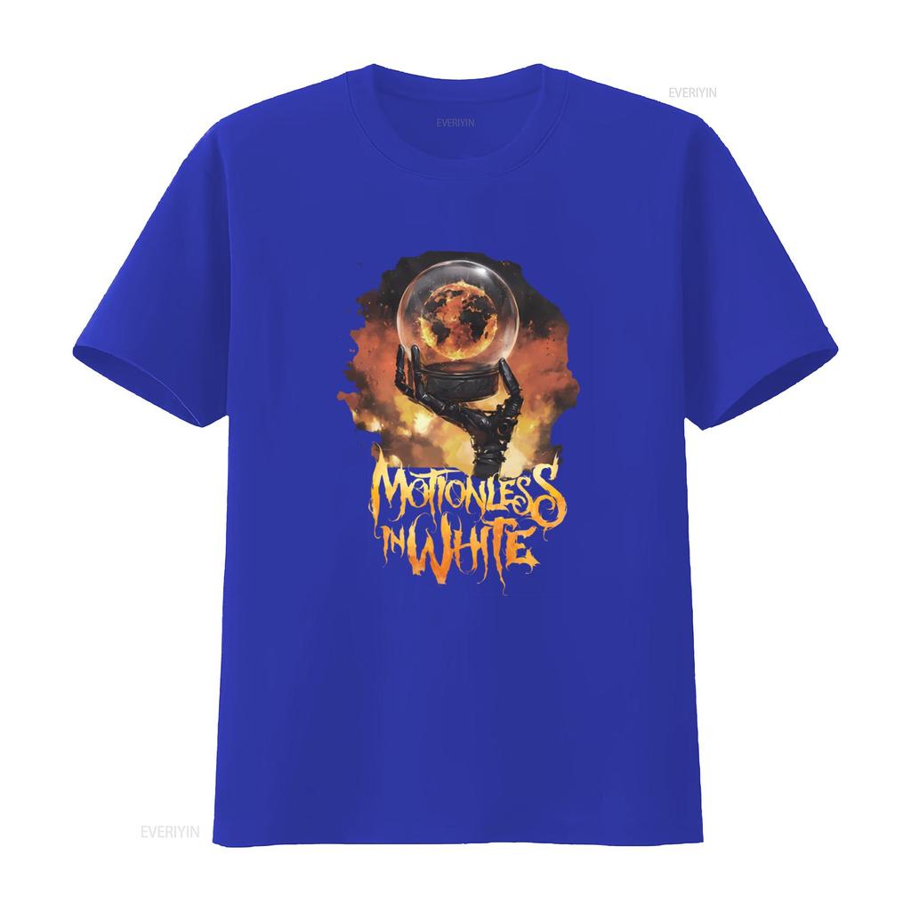 Motionless In White 2023 T Shirt Scoring The End Of World Design Unique Fire Globe Robotic Hand Print Perfect for Rock Fans